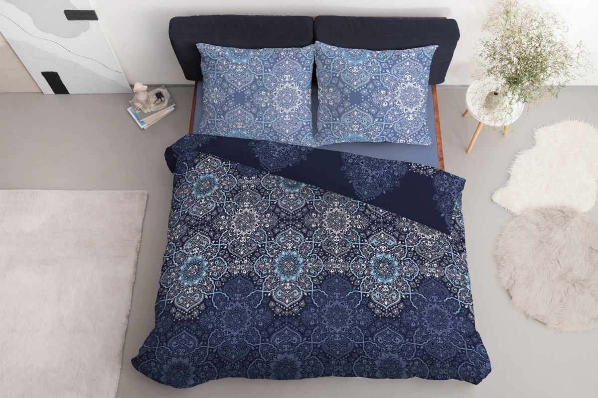 Bavlnená posteľná bielizeň s grafitovou mandalou 3 časti: 1ks 160x200 + 2ks 70x80 Modrá