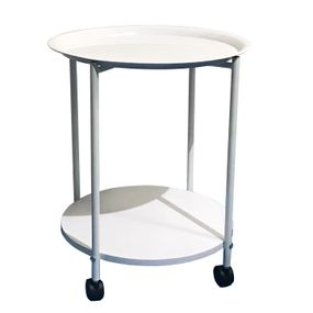 Príručný stolík s kolieskami, biela, derin