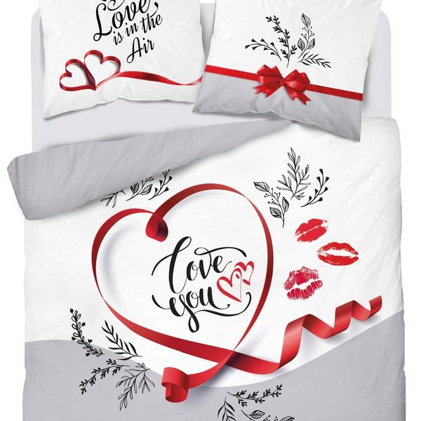 DomTextilu Romantické bielo sivé posteľné obliečky so srdcom a nápisom LOVE YOU 3 časti: 1ks 160 cmx200 + 2ks 70 cmx80 Sivá 70 x 80 cm 39778-183632