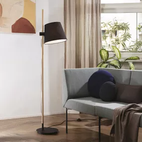 Ideallux Ideal Lux Axel stojaca lampa drevo čierna/prírodná, Obývacia izba / jedáleň, kov, drevo, textil, E27, 60W, L: 30 cm, K: 168cm