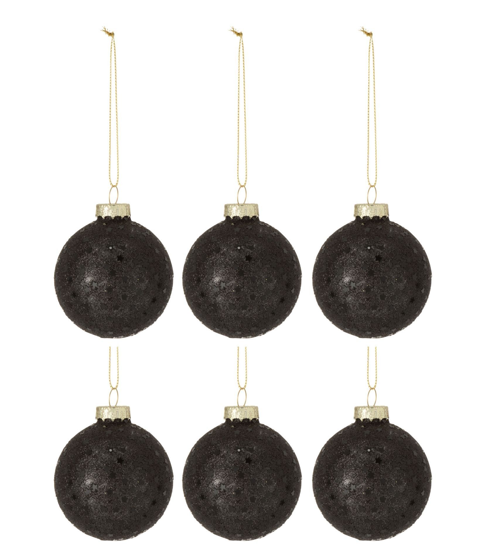 6ks čierne vianočné gule baubles stars black - Ø 8cm