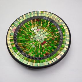 Miska zelená okrúhla, mozaika, ručná práca, Indonézia