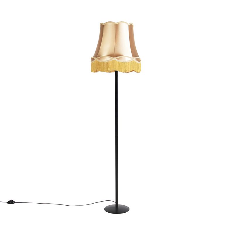 Retro stojaca lampa čierna s odtieňom Granny zlatá 45 cm - Simplo