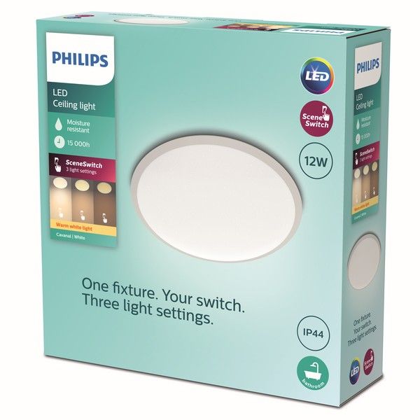 Philips 8719514326866 Cavanal stropné svietidlo LED D250mm 12W/1200lm 2700K IP44 biela SceneSwitch