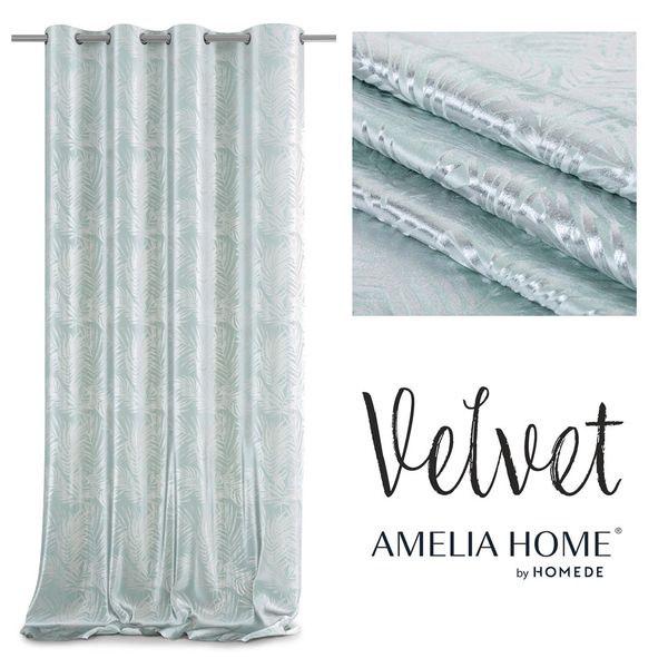 Záves AmeliaHome Velvet Silver Leaves mätový