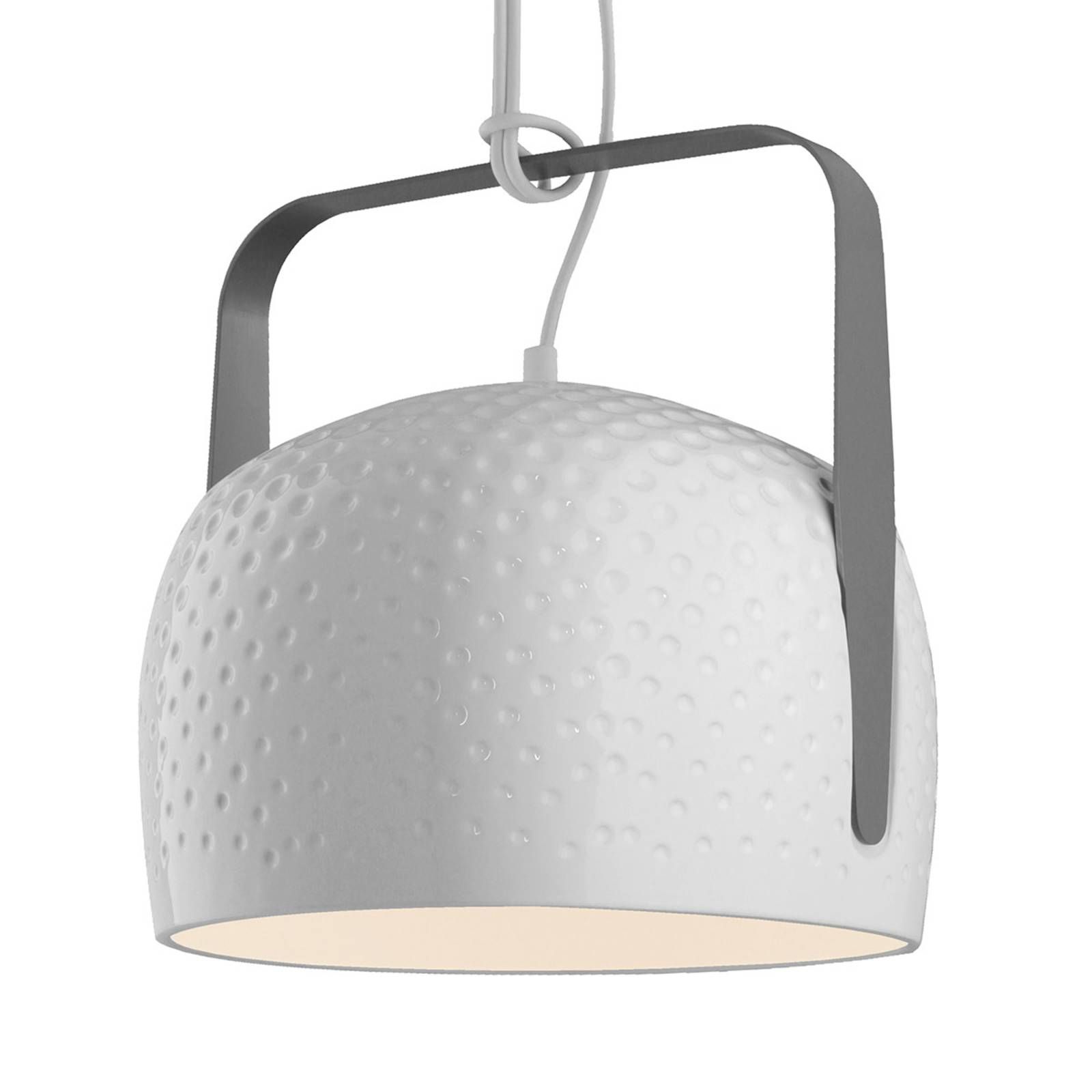 Karman Bag biela závesná lampa Ø32cm štruktúrovaná, Obývacia izba / jedáleň, keramika, kov, E27, 77W, K: 32cm