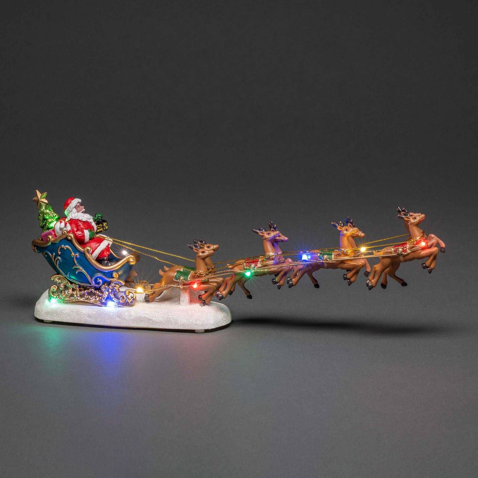 Konstsmide Christmas LED scenéria Mikuláš na saniach, plast, P: 35.5 cm, L: 14 cm, K: 6.5cm