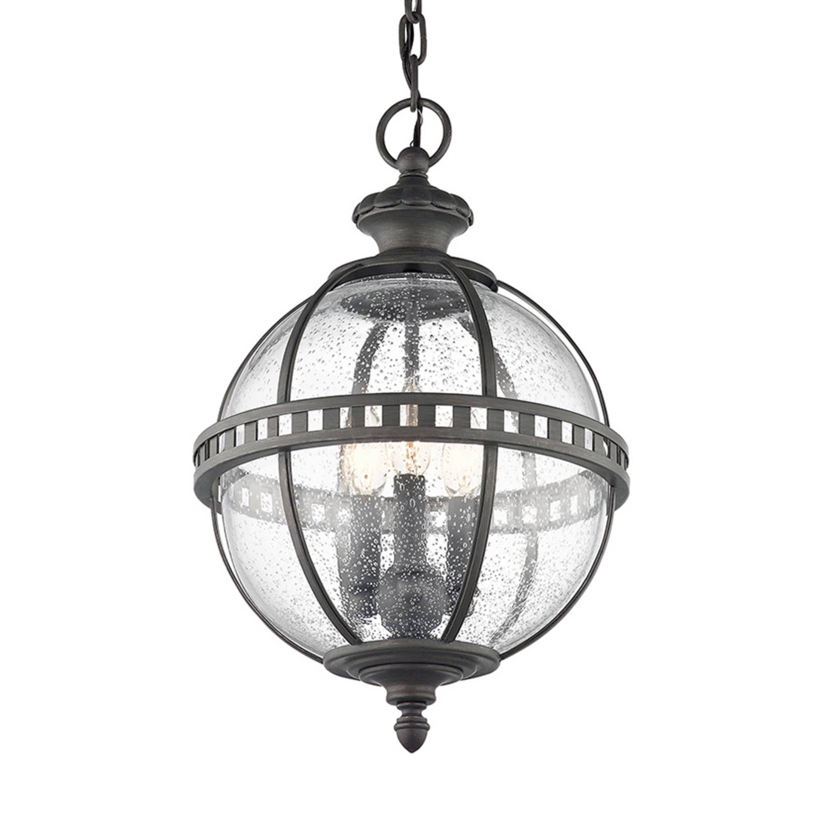 KICHLER Vonkajšia závesná lampa Halleron viktoriánsky štýl, hliník, sklo, E14, 60W, K: 47.6cm