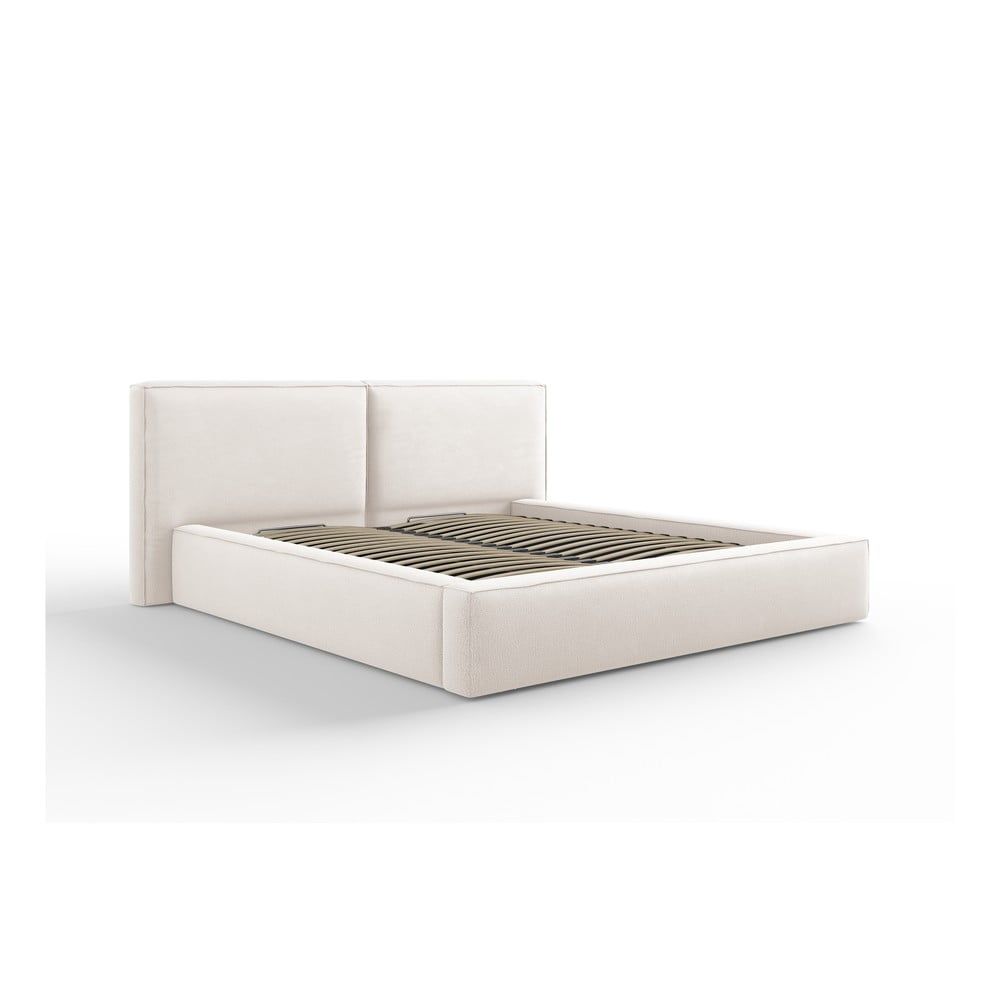 Béžová čalúnená dvojlôžková posteľ s úložným priestorom a roštom 180x200 cm Arendal – Cosmopolitan Design