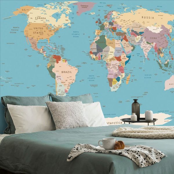 Samolepiaca tapeta mapa sveta s názvami - 450x300