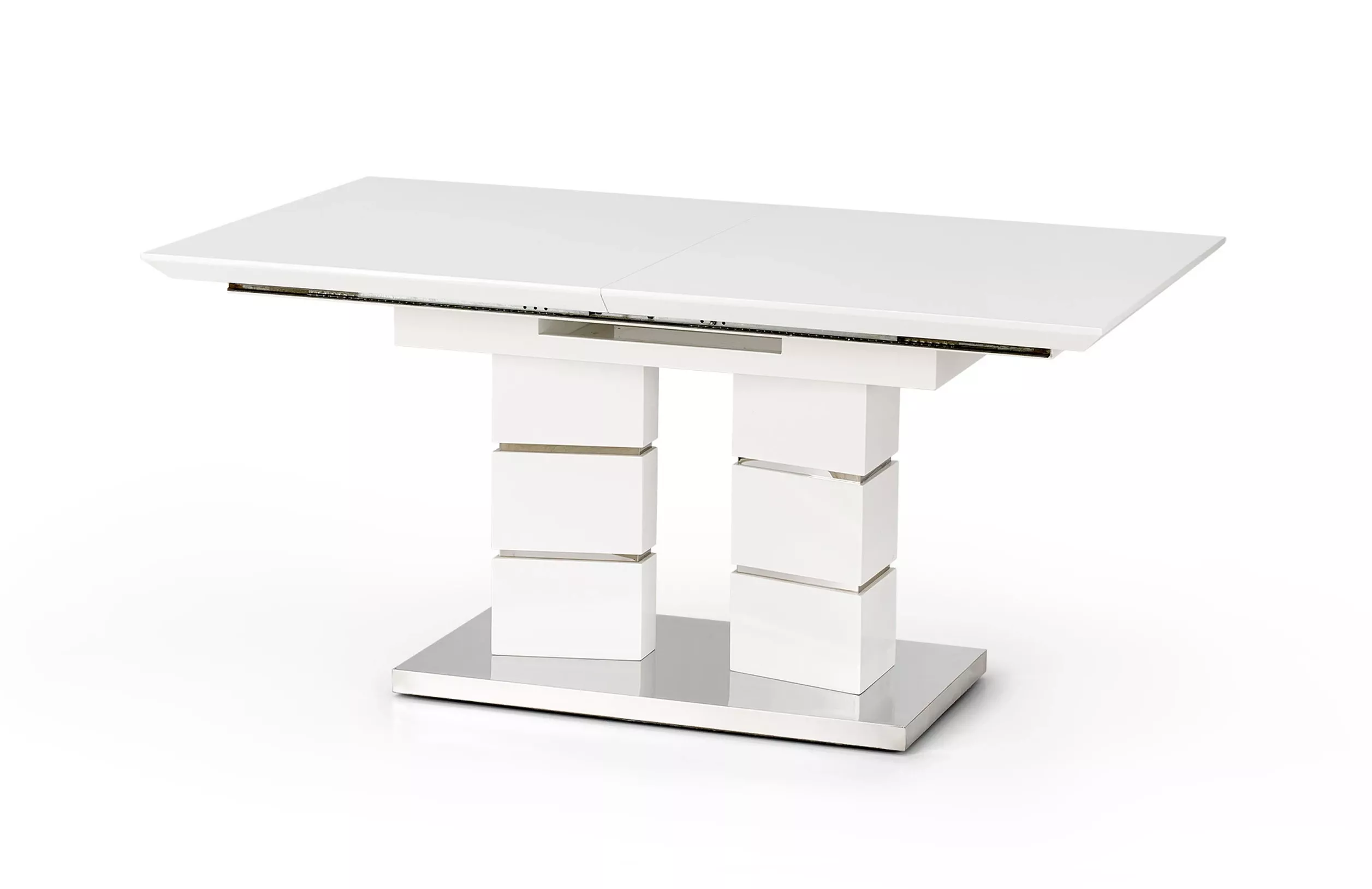 Jedálenský stôl LORD 160-200 cm Biela vysoký lesk / Nerez