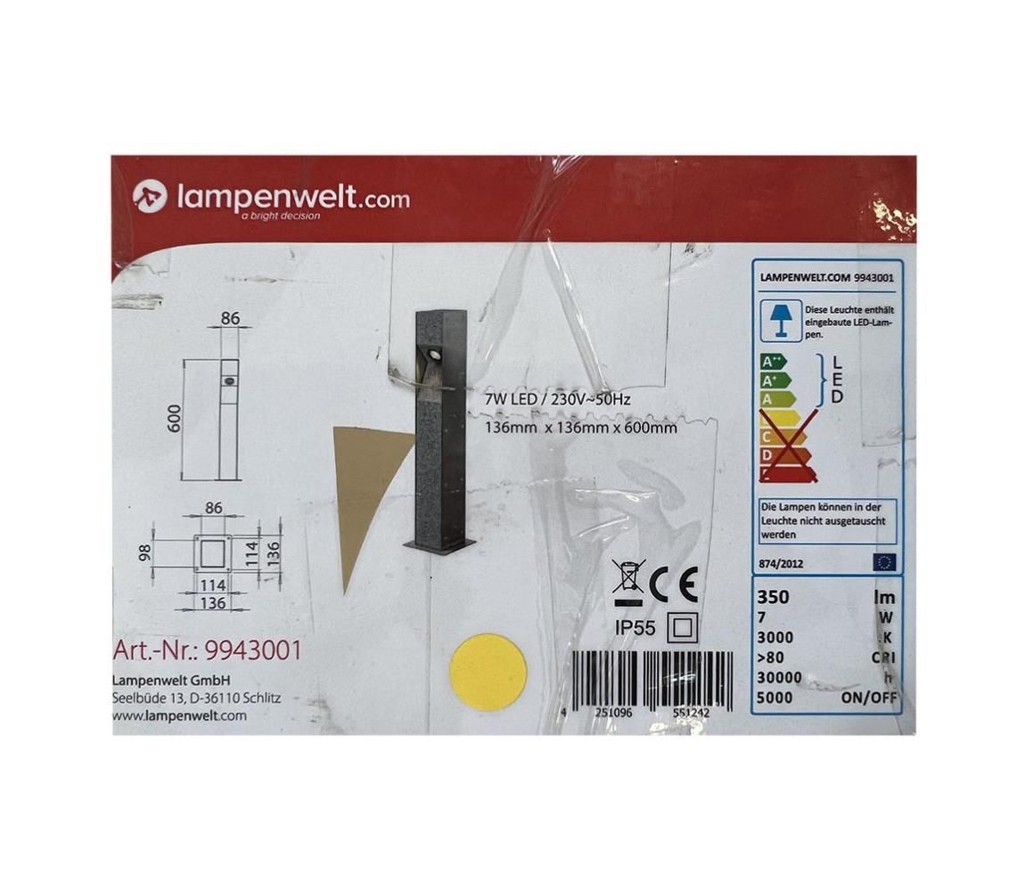 Lampenwelt - LED Vonkajšie stĺpikové svietidlo AMELIA LED/7W/230V IP55