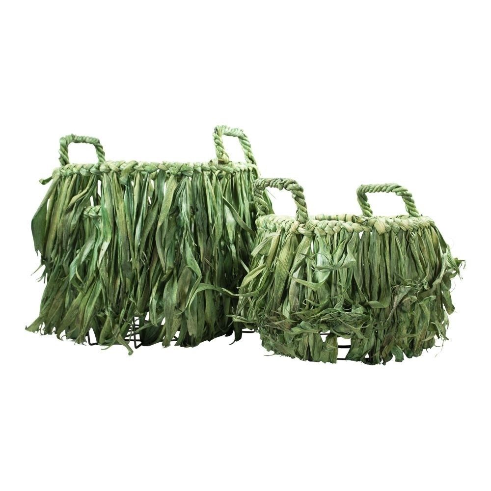 Zelený dekoračné kôš z kukuričných listov (2 ks) - 37 * 37 * 31/27 * 27 * 21cm