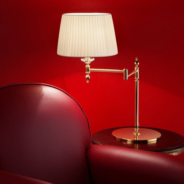 Masiero Pozlátená mosadzná stolná lampa Grace, Obývacia izba / jedáleň, mosadz, hodváb, E27, 100W, L: 40 cm, K: 64cm