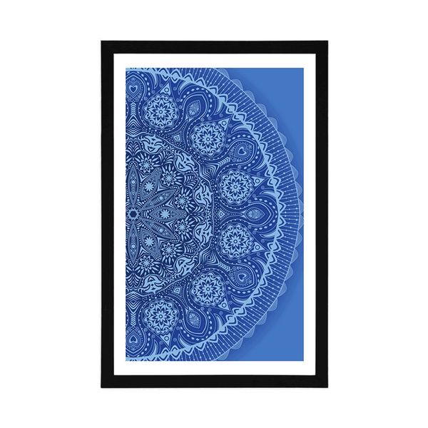 Plagát s paspartou okrasná Mandala s krajkou v modrej farbe - 20x30 silver
