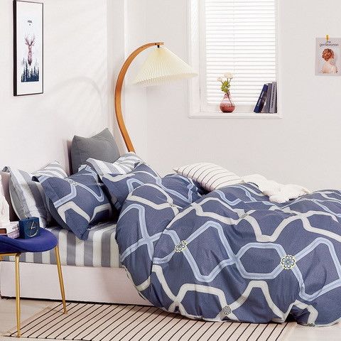 DomTextilu Krásne bavlnené granátovo modré posteľné obliečky s geometrickým tvarom 2 časti: 1ks 140 cmx200 + 1ks 70 cmx80 Modrá 40675-185786
