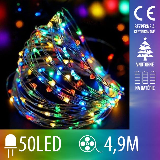 Vianočná LED svetelná mikro reťaz na batérie - 50LED - 4,9M Multicolour
