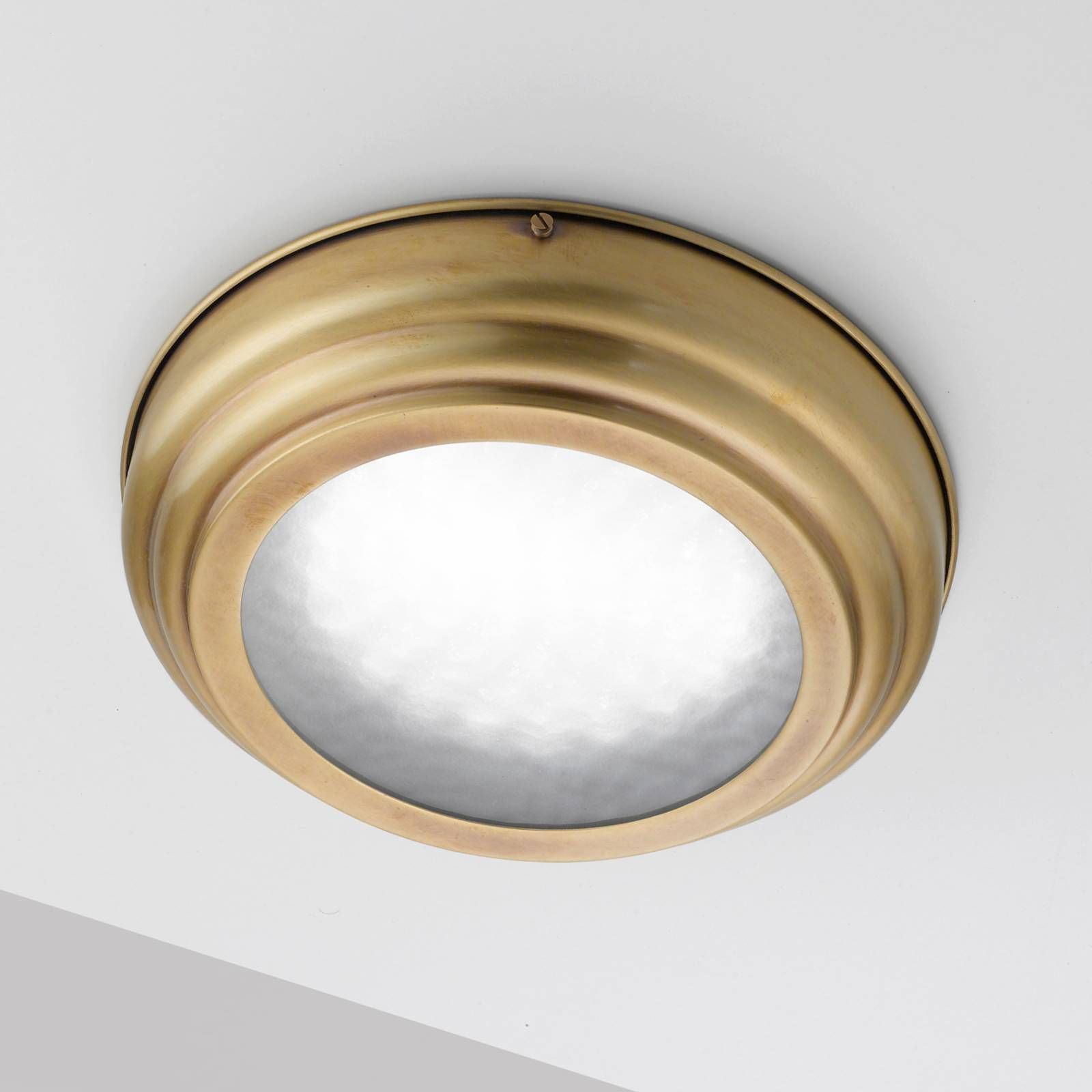Cremasco Stropné LED Scirocco 30 cm, mosadz satinovaná, Obývacia izba / jedáleň, mosadz, sklo, 15W, K: 6cm