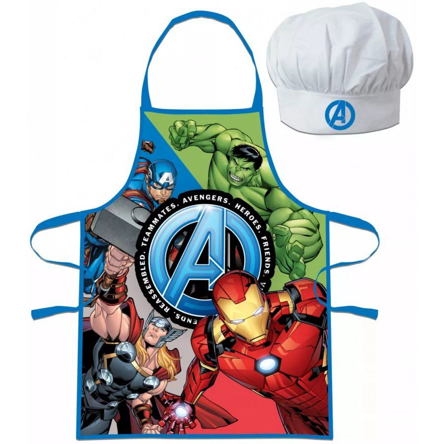 EUROSWAN · Detská / chlapčenská zástera s kuchárskou čiapkou Avengers - MARVEL - pre deti 3 - 8 rokov