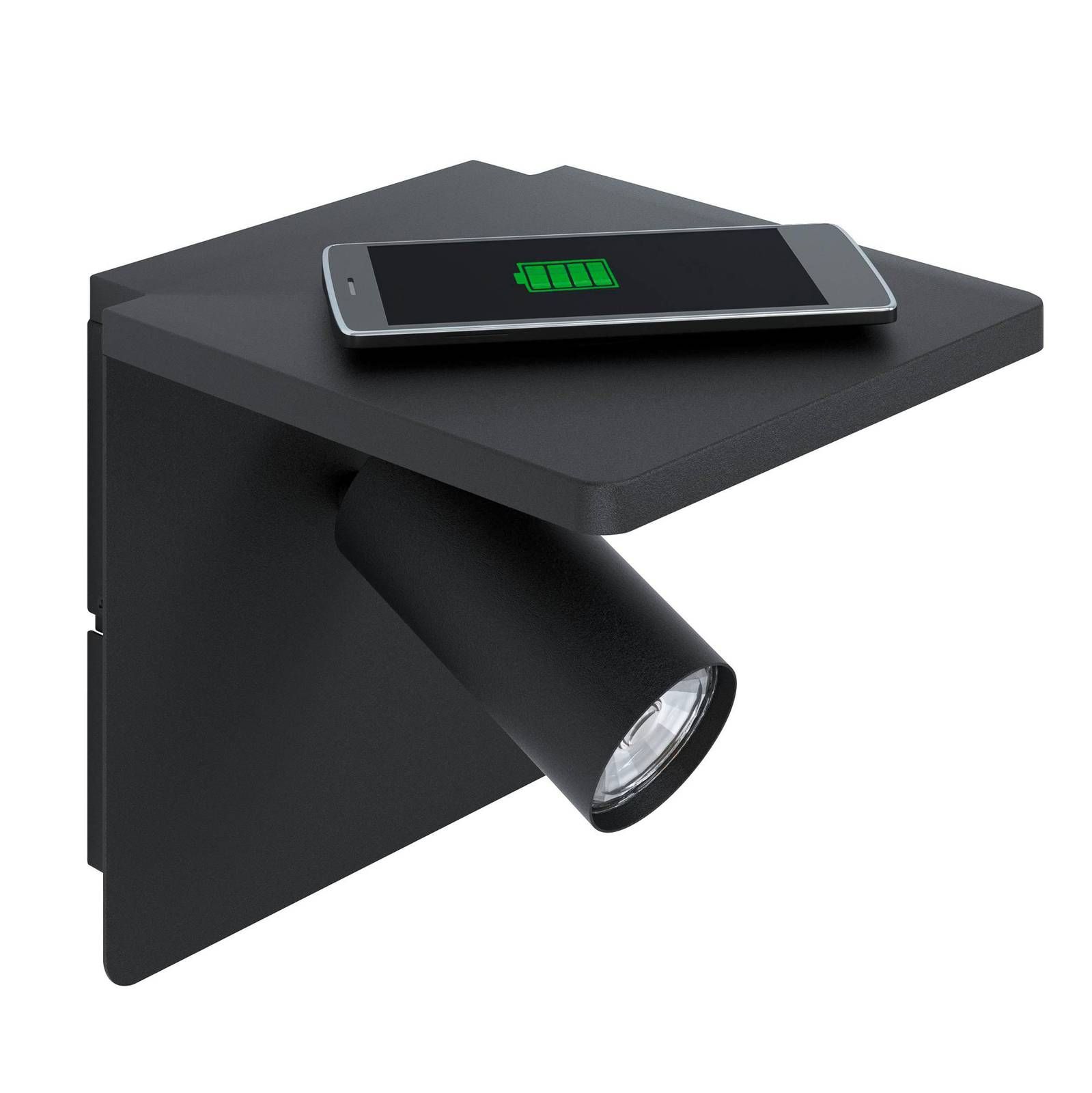 EGLO Nástenné bodové LED Ciglie čierna s funkciou QI, Obývacia izba / jedáleň, hliník, oceľ, GU10, 4.5W, L: 18 cm, K: 18cm