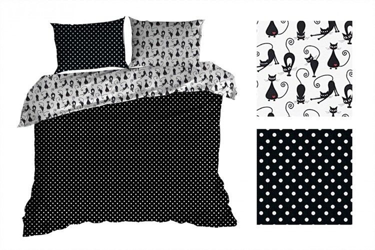 DomTextilu Čierne obojstranné posteľné obliečky s mačičkami Šírka: 160 cm | Dĺžka: 200 cm Čierna 10386-28524