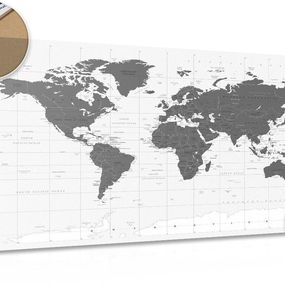 Obraz na korku politická mapa sveta v čiernobielom prevedení - 120x80