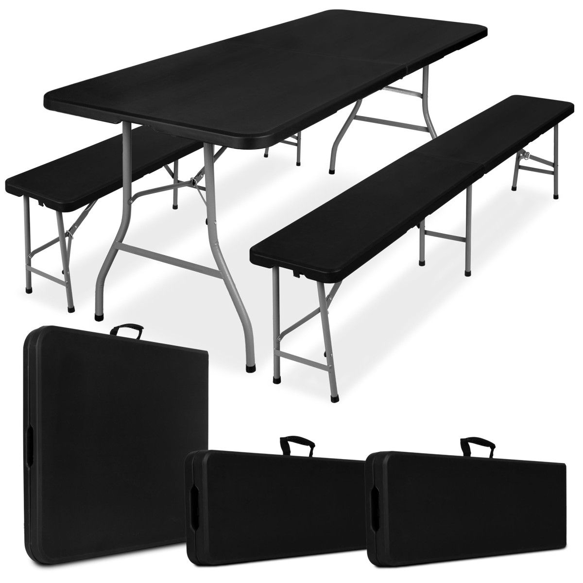 Cateringový set FETA stôl 180 cm + 2 lavice čierna