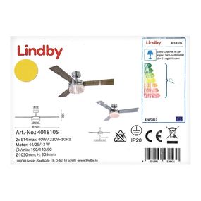 Lindby - Stropný ventilátor ALVIN 2xE14/40W/230V