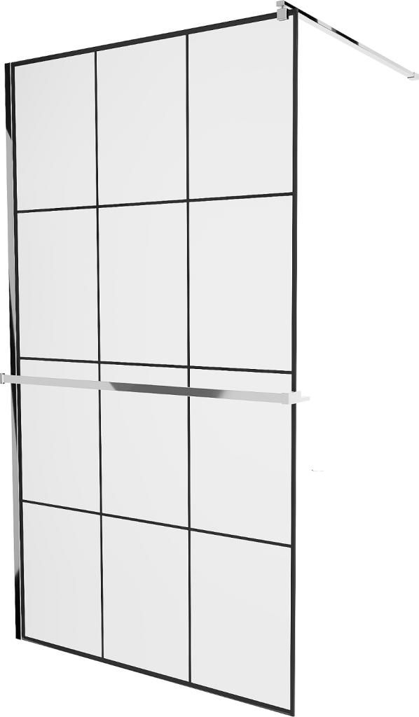 MEXEN/S - KIOTO Sprchová zástena WALK-IN s poličkou a držiakom uterákov 100 x 200 cm, transparent/čierna 8 mm, chróm 800-100-121-01-77