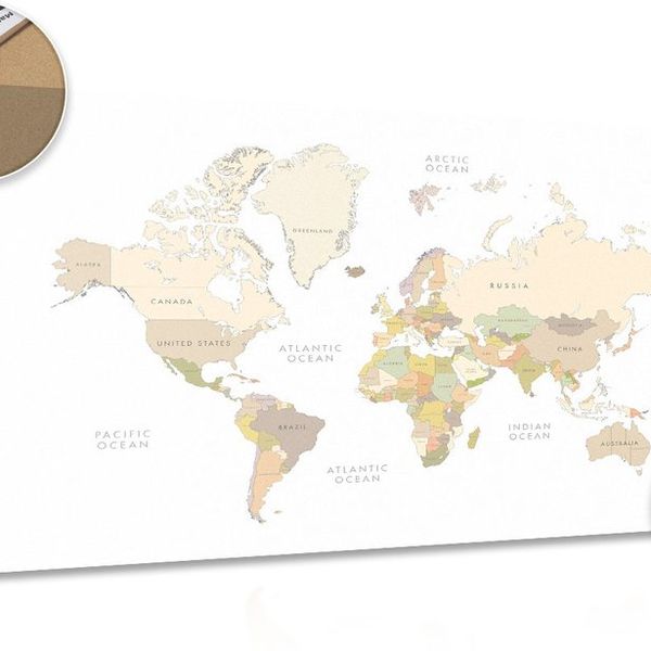 Obraz na korku  mapa sveta s vintage prvkami - 90x60  metallic