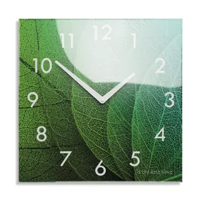 DomTextilu Dekoračné sklenené hodiny 30 cm s motívom listov 57326