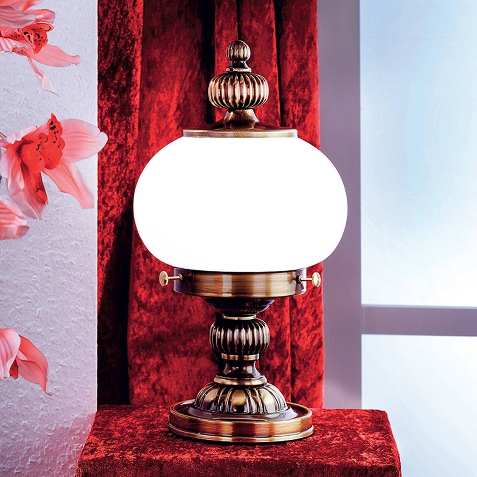 Orion Stolná lampa Delia, starožitná mosadz, Obývacia izba / jedáleň, mosadz, sklo, E27, 60W, K: 35cm