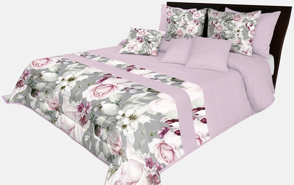 DomTextilu Romantický prehoz na posteľ v šedo-ružovej farbe s nádhernými ružovými kvetinami Šírka: 170 cm | Dĺžka: 210 cm 65879-239664