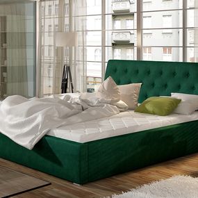 Čalúnená manželská posteľ s roštom Monzo 180 - tmavozelená