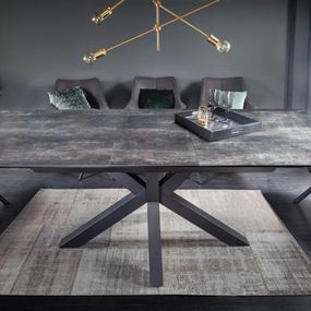 Estila Industriálny rozkladací obdĺžnikový jedálenský stôl Callandra z keramickou povrchovou doskou a kovovými nohami 180-225