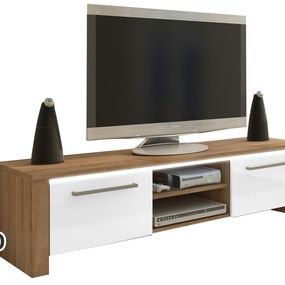 TV stolík/skrinka Helix (sonoma svetlá + lesk biely)