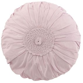 Ružový bavlnený okrúhly vankúš s čipkou Lace pink - Ø 39*12cm