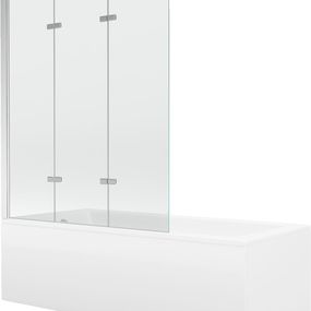 MEXEN/S - Cubik obdĺžniková vaňa 160 x 70 cm s panelom + vaňová zástena 120 cm, transparent, chróm 550316070X9012030100