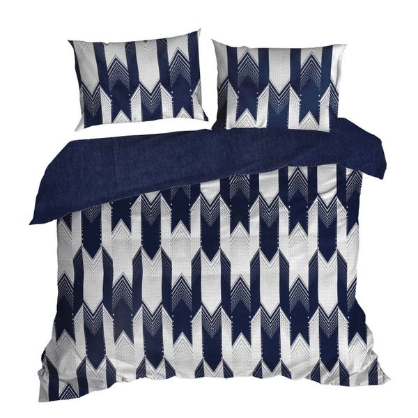 Súprava obliečok PALERMO z bavlny zdobená geometrickým motívom v modro bielych farbách