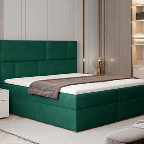 Čalúnená manželská posteľ s úložným priestorom Ferine 165 - tmavozelená