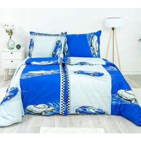 Stanex  Detské posteľné obliečky bavlnené Autíčka modré  140x200/70x90 cm