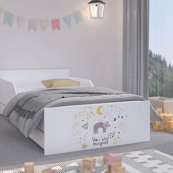 DomTextilu Kvalitná detská posteľ s mačičkou a hviezdami 180 x 90 cm  Biela 46917