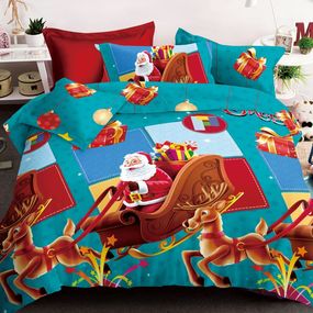 DomTextilu Krásne modro červené vianočné posteľné obliečky Santa Clausa 2 časti: 1ks 140 cmx200 + 1ks 70 cmx80 Červená 180x220 cm 47802-220483