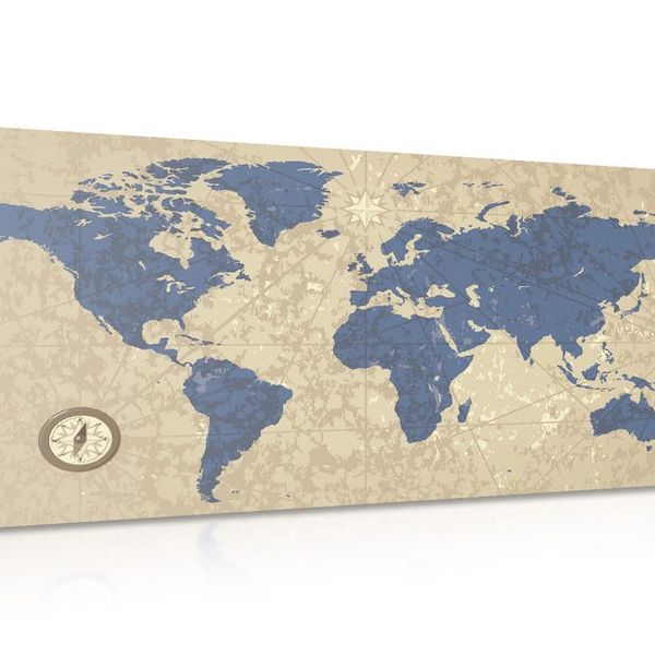 Obraz na korku mapa sveta s kompasom v retro štýle - 100x50  metallic