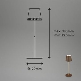 Briloner Stolová LED lampa Kiki batéria 3 000K, hnedá/zlatá, Obývacia izba / jedáleň, kov, 2.6W, K: 38.5cm