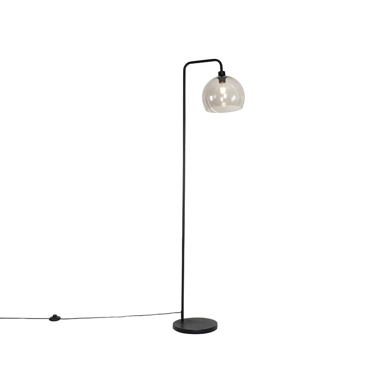 Moderná stojaca lampa čierna s efektom dymového skla - Maly