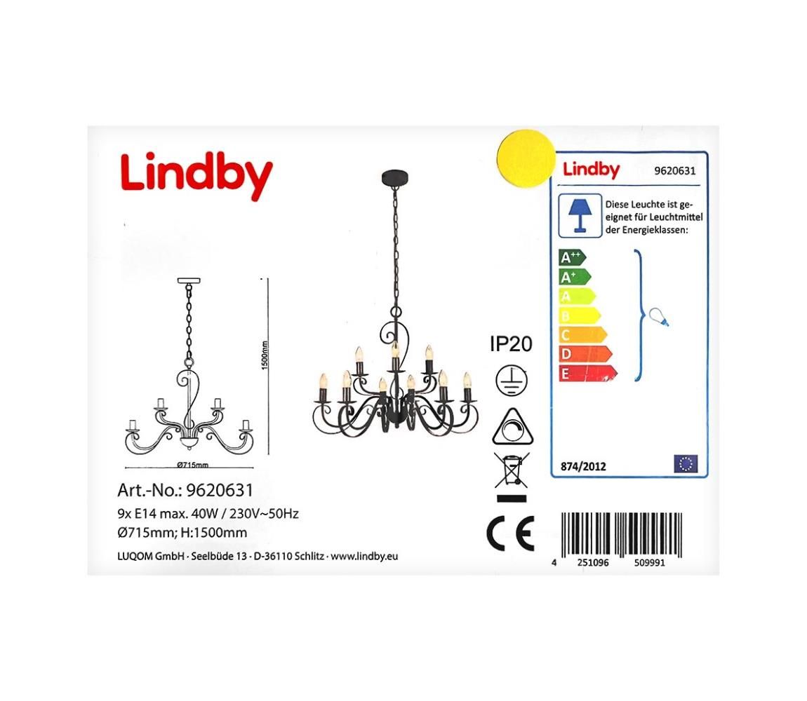 Lindby - Luster na reťazi CALEB 9xE14/40W/230V