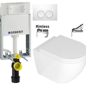 GEBERIT KOMBIFIXBasic vr. bieleho tlačidla DELTA 21 + WC REA Carlo Mini Basic Rimlesss + SEDADLO 110.100.00.1 21BI CB1