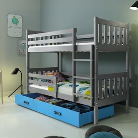 Poschodová posteľ CARINO - 190x80cm - Grafitová - Modrá