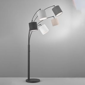 FISCHER & HONSEL Stojacia lampa Annecy, látkové tienidlá, 5-pl., Obývacia izba / jedáleň, kov, ľan, PVC, E27, 40W, K: 180cm